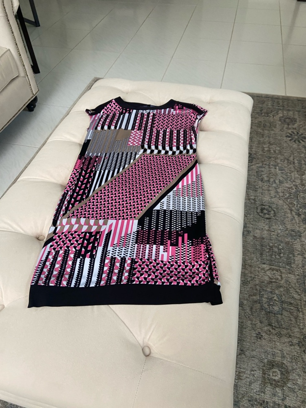 Tiana B Geometric Print Pink & Black Sheath Dress